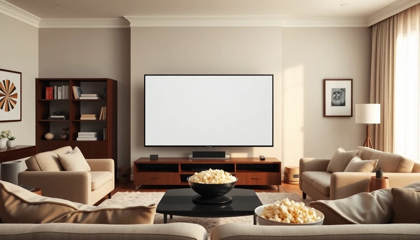 Engaging living room featuring an iron tv, perfect for movie nights and relaxation.
