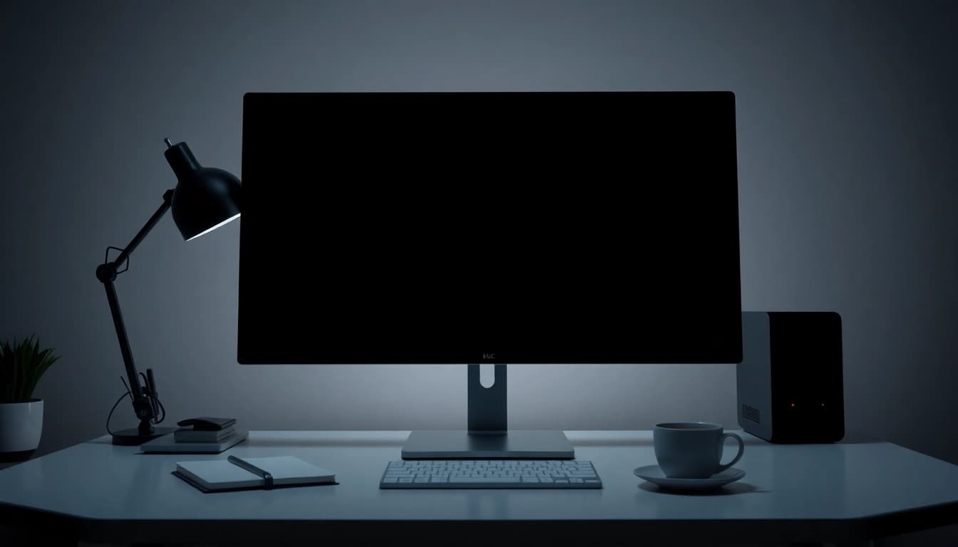 Full black screen displayed on a modern computer monitor, ideal for focus and energy conservation.