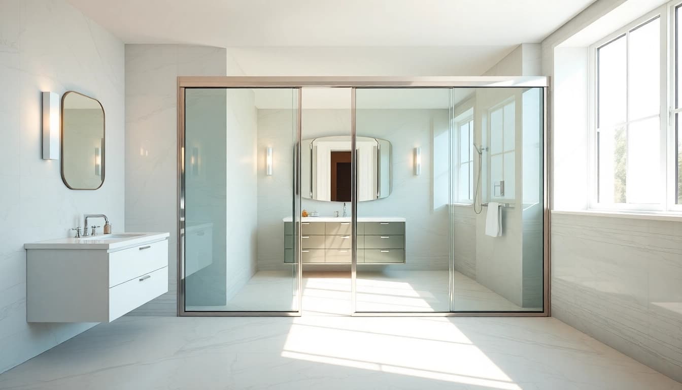 Showcasing modern sliding shower doors in an elegant bathroom setting with sleek design.
