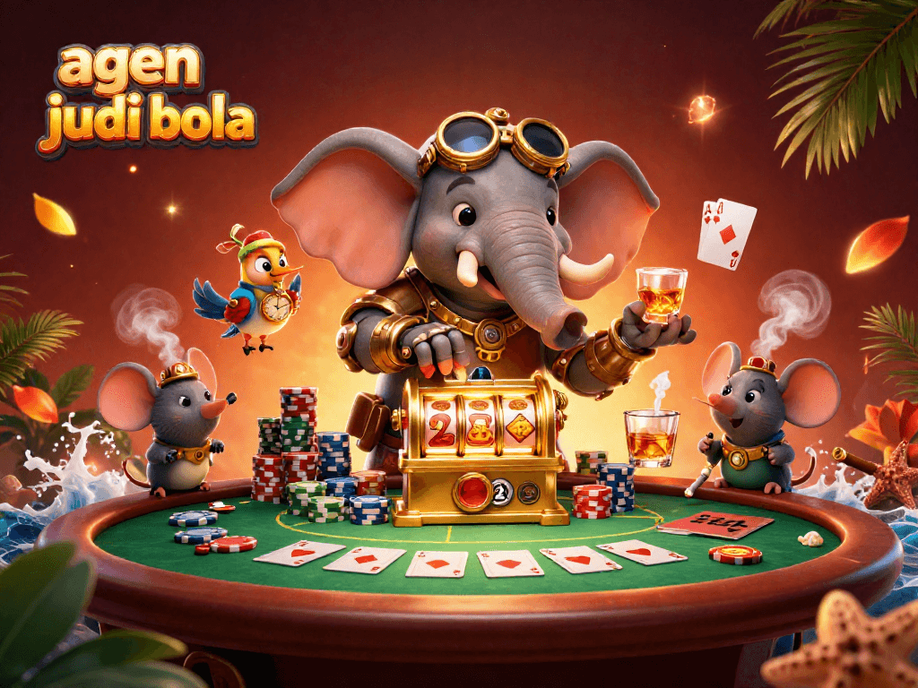 Engage with thrilling agen judi bola action featuring a cartoon steampunk elephant at the golden slot machine.
