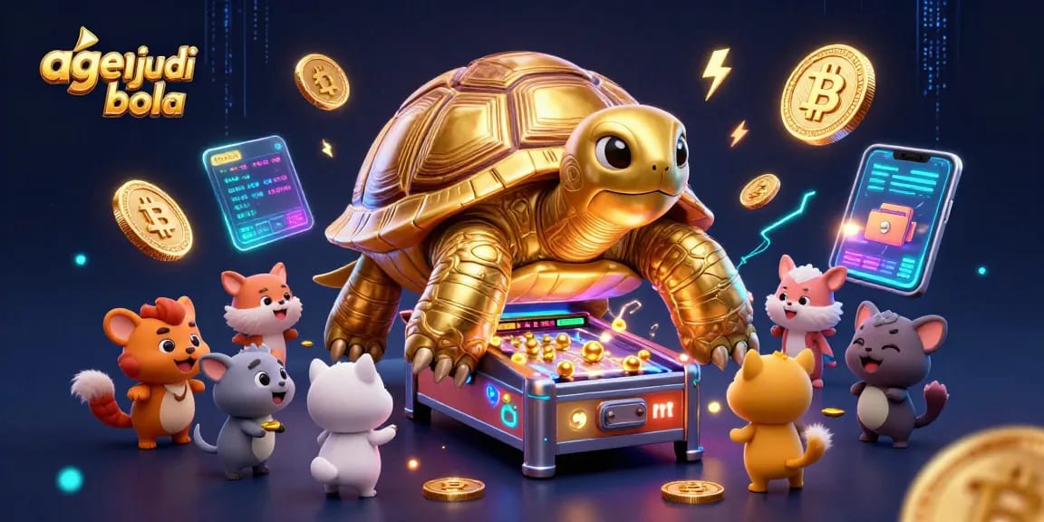 Engage in agen judi bola with dynamic sports betting excitement, featuring a vibrant tortoise pinball game.