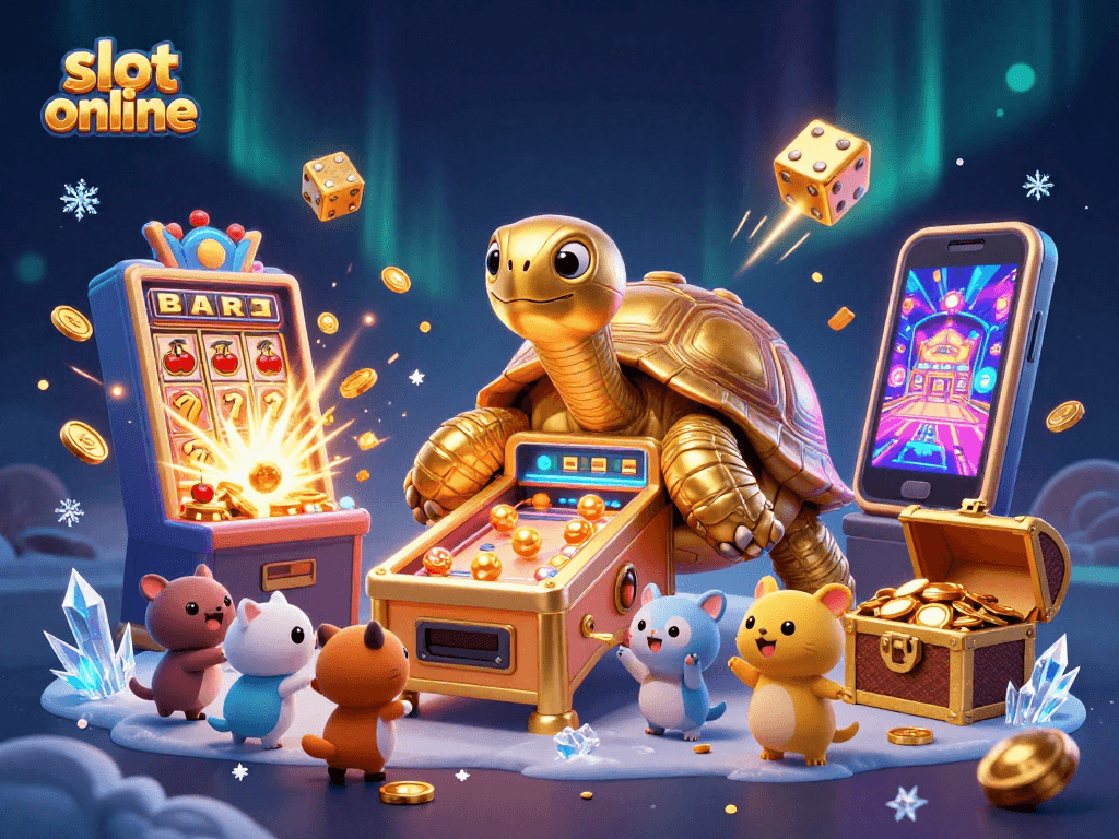 Menggali kemenangan di slot online dengan mesin slot yang memancarkan cahaya dan koin berlimpah.