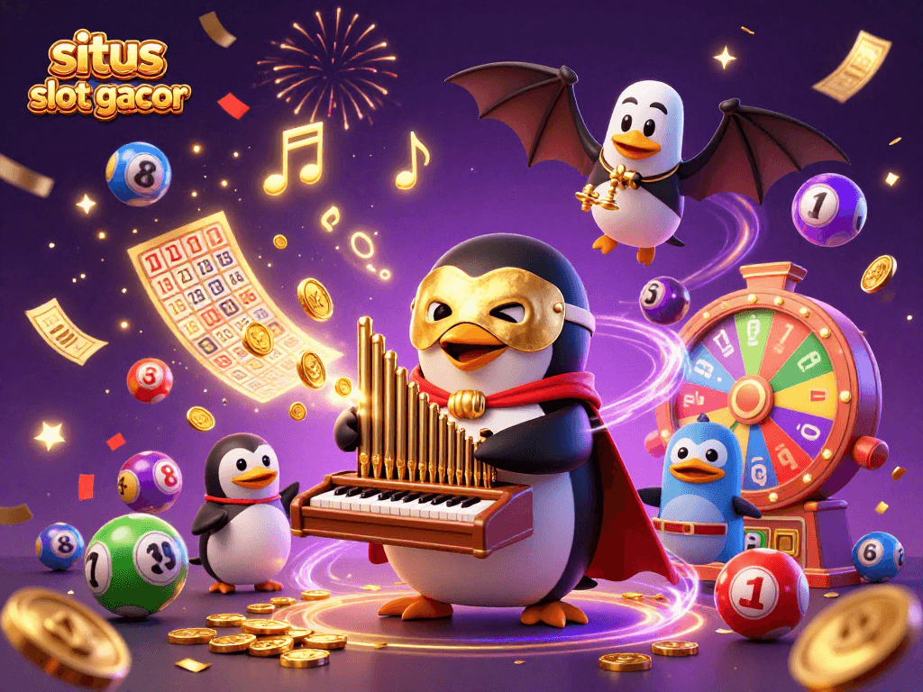 Experience winning at situs slot gacor surrounded by vibrant casino elements and celebration.