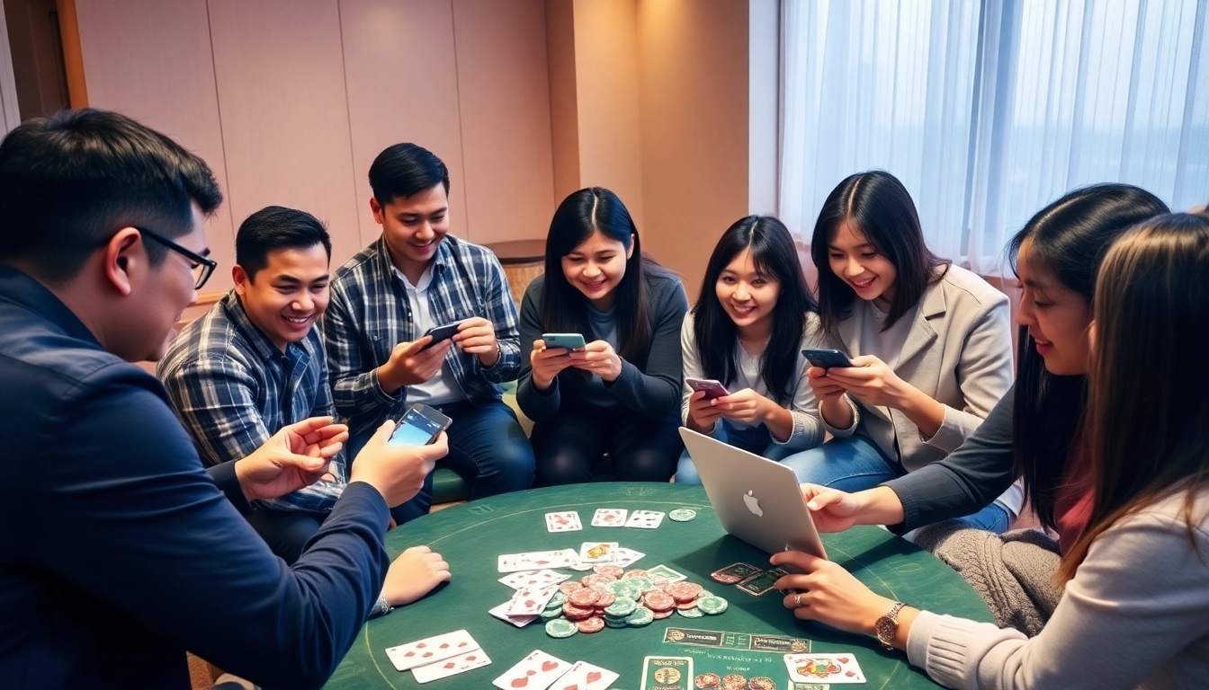 Players enjoying online card games at topgamebaidoithuong.mx, showcasing excitement and community.