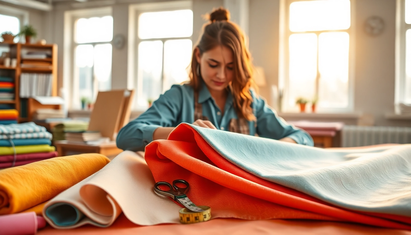 Werktuig voor katoenen canvasstof met kleurige stoffen en professionele accessoires.