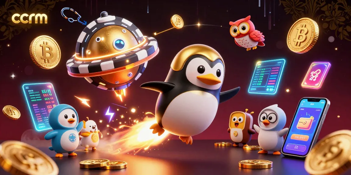 Engage with ccrm at an exciting casino space where a golden penguin blasts through space collecting treasures.