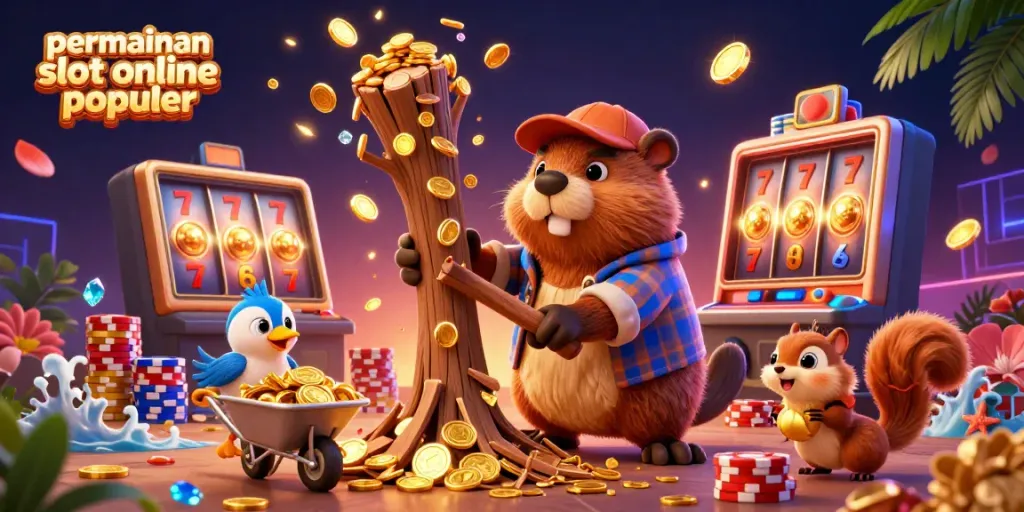 Memainkan permainan slot online populer sambil mengumpulkan koin emas yang jatuh dari pohon.