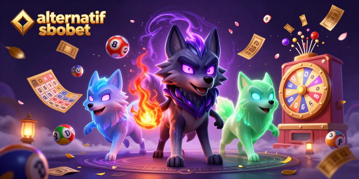 Engage with alternatif sbobet in a vibrant casino-themed scene featuring mystical wolves and dynamic lottery elements.