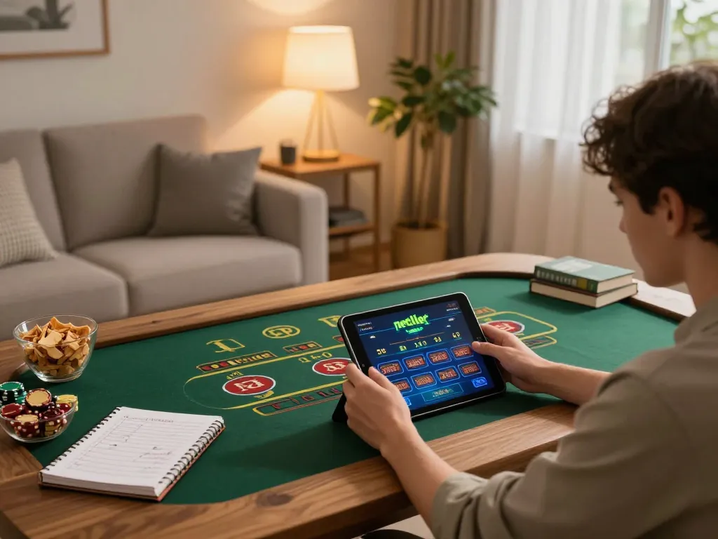 Experience online gaming at home with casino non aams con neteller on a tablet amidst a cozy environment.