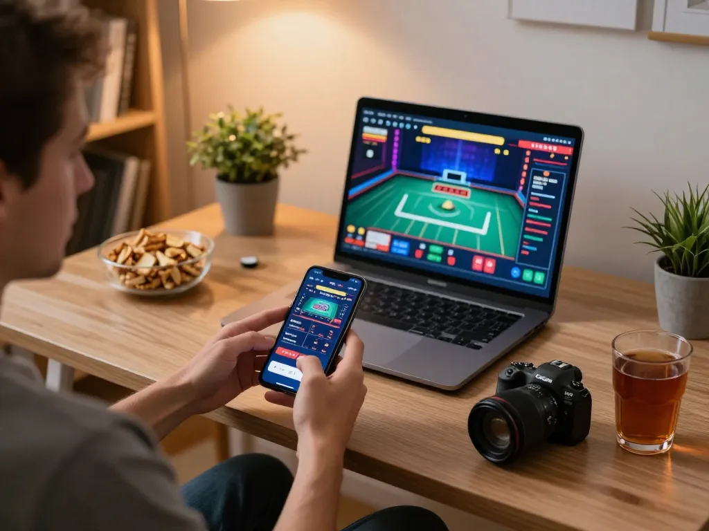 Engage in thrilling online gameplay with hitclubapk on a smartphone at a cozy home setup