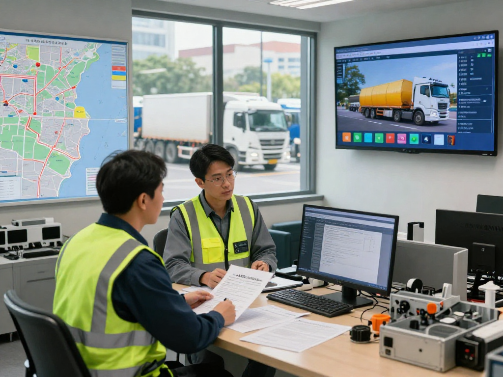 Gefahrguttransport Dortmund: Professionelles Team plant sicheren Transport gefährlicher Güter in modernem Büro.