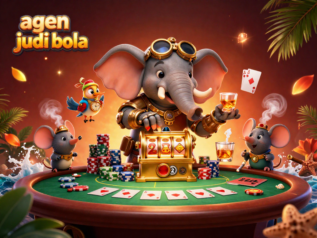 Engage with thrilling agen judi bola action featuring a cartoon steampunk elephant at the golden slot machine.