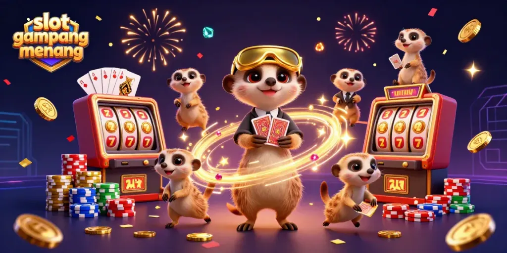 Experience slot gampang menang with playful meerkats leading an energetic casino scene filled with excitement.