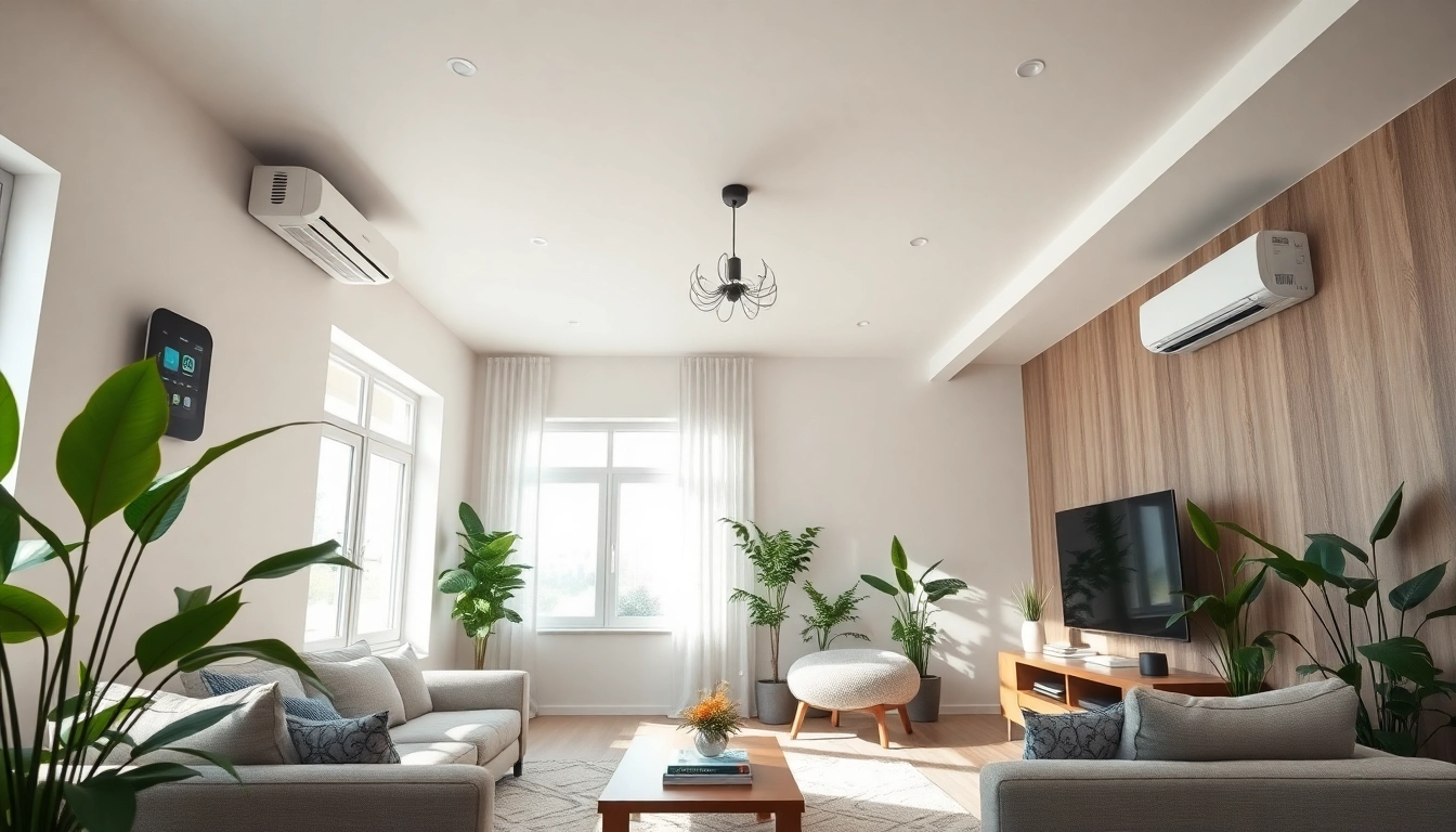 Implementing energy-efficient HVAC systems in a stylish living room environment.