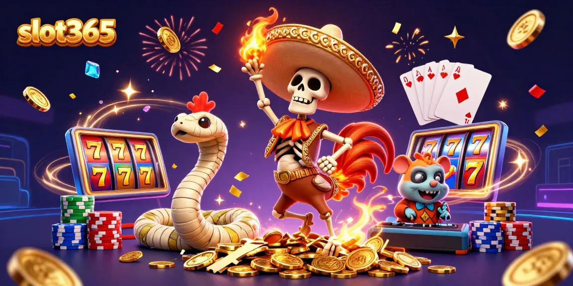 Experience thrilling wins at slot365 with cartoon characters celebrating as jackpot reels spin and coins fly.