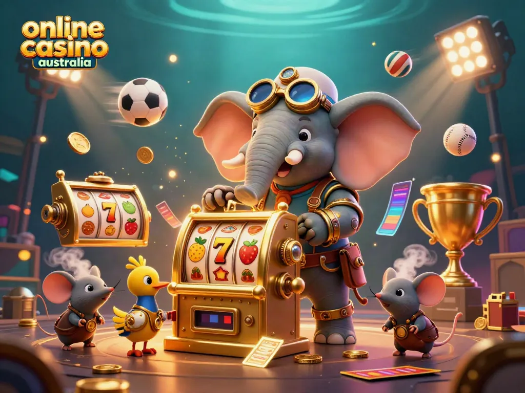 Experience the excitement of online casino Australia with a vibrant steampunk-themed 3D scene.