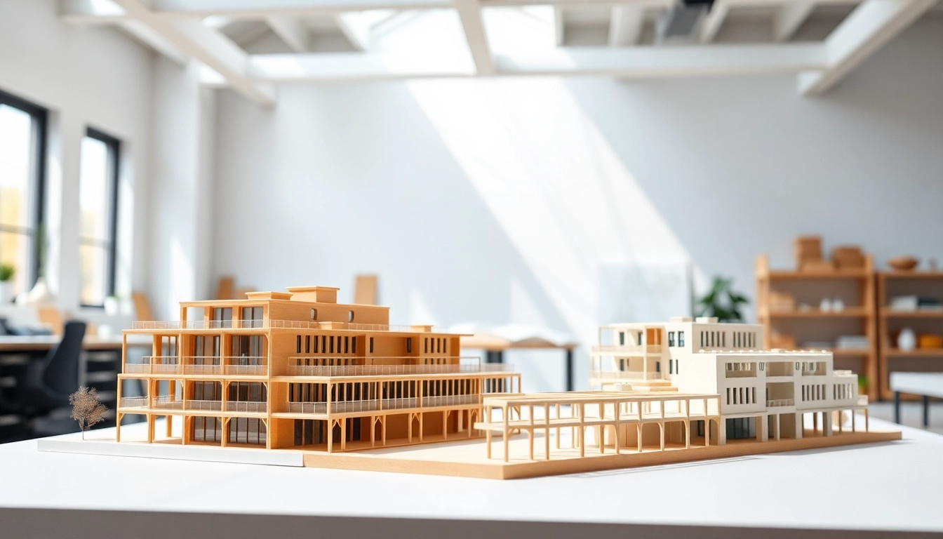 Architekturmodellbau Kassel zeigt detaillierte Modelle in einem modernen Atelier.