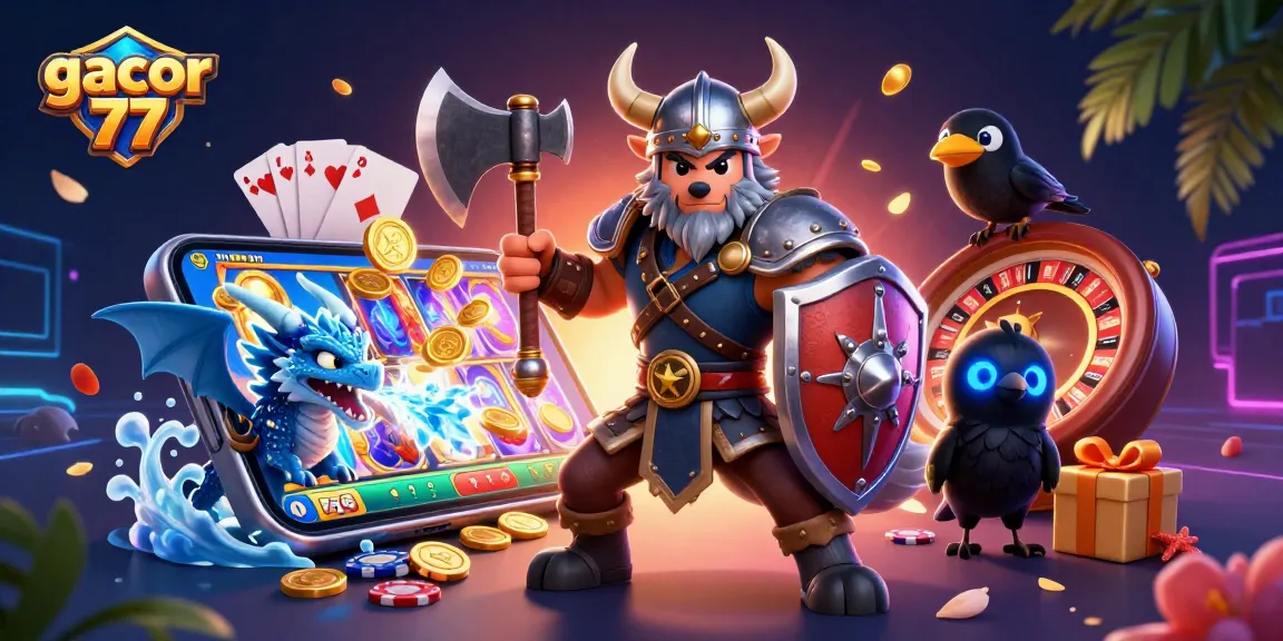 Gacor 77 menampilkan pahlawan Viking dan naga dalam ilustrasi kasino 3D yang mendebarkan.