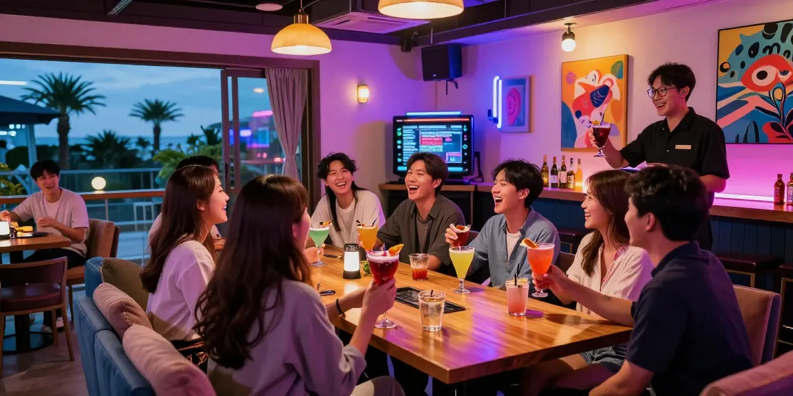 Exciting 제주유흥 experience with friends singing karaoke and enjoying drinks in Jeju's vibrant nightlife