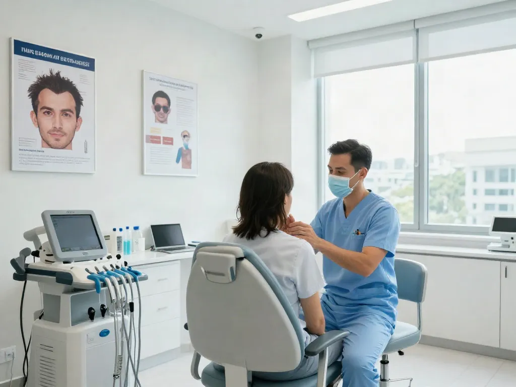 Hair Transplant Malaysia consultation with a professional surgeon in a modern clinic.
