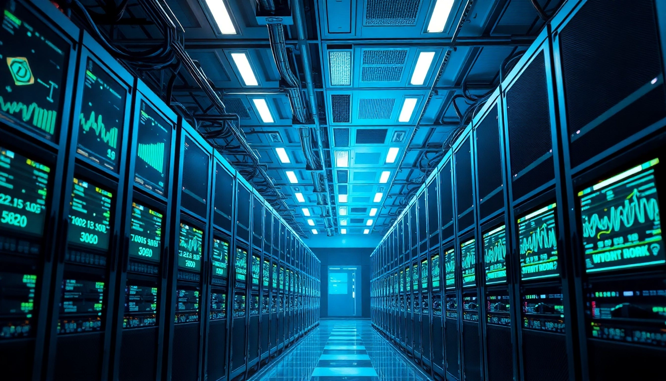 Explore the advanced technology in top cloud mining facilities with high-tech servers and mining rigs.
