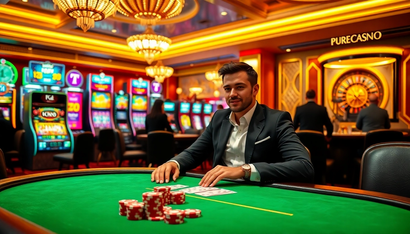 Scène engageante mettant en avant l'atmosphère des meilleurs casino en ligne avec des actions de poker et des machines à sous vibrantes.