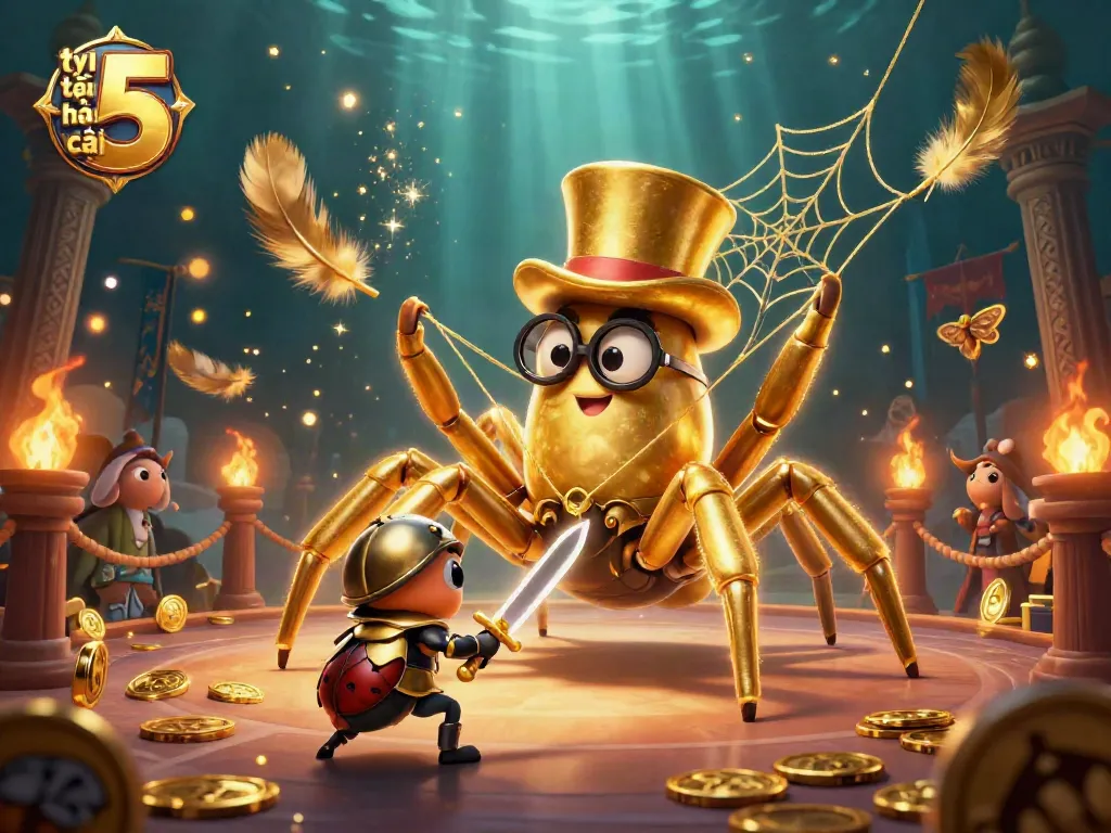 Engage in thrilling action with tỷ lệ kèo nhà cái 5, featuring brave beetle knights in a vibrant casino scene.