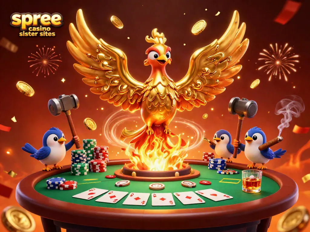 Play at spree casino sister sites with the vibrant illustration of a molten metal phoenix emerging from a forge.