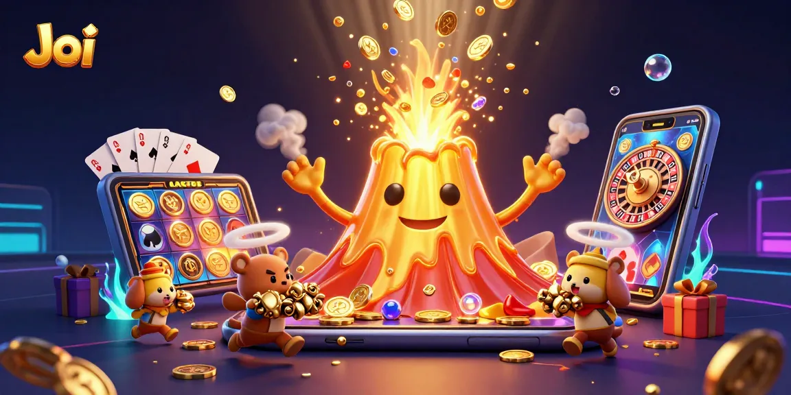 Engage in exhilarating random video chats with Joi, featuring dynamic casino-themed illustration.