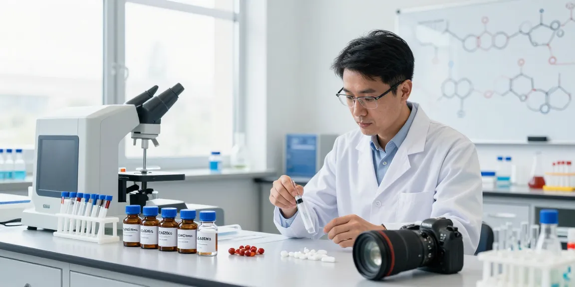 SwissChems laboratory scene with scientist analyzing peptides and SARMs in a bright, sterile research environment.