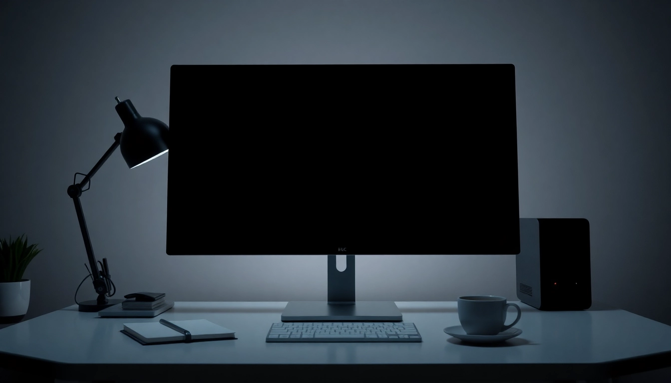 Full black screen displayed on a modern computer monitor, ideal for focus and energy conservation.