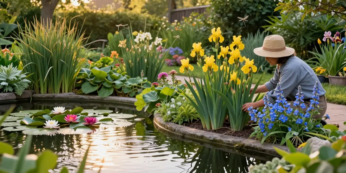 Buy Marginal Pond Plants for your garden, featuring diverse flora around a peaceful pond.