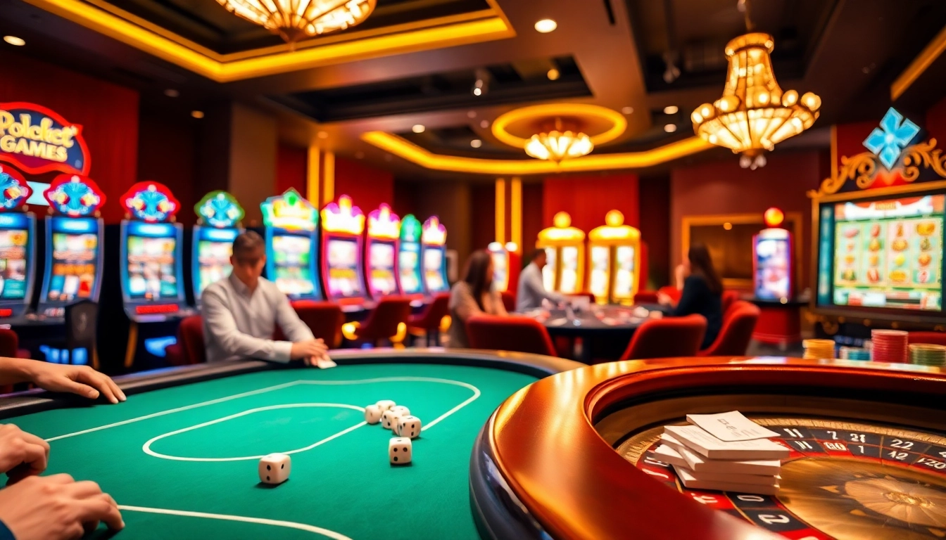 Pocket Games Soft tables filled with vibrant slot machines and players enjoying thrilling poker games.