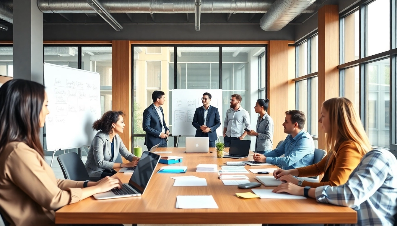 Engaging scene illustrating Proposal Writing and Management with a diverse team collaborating effectively.