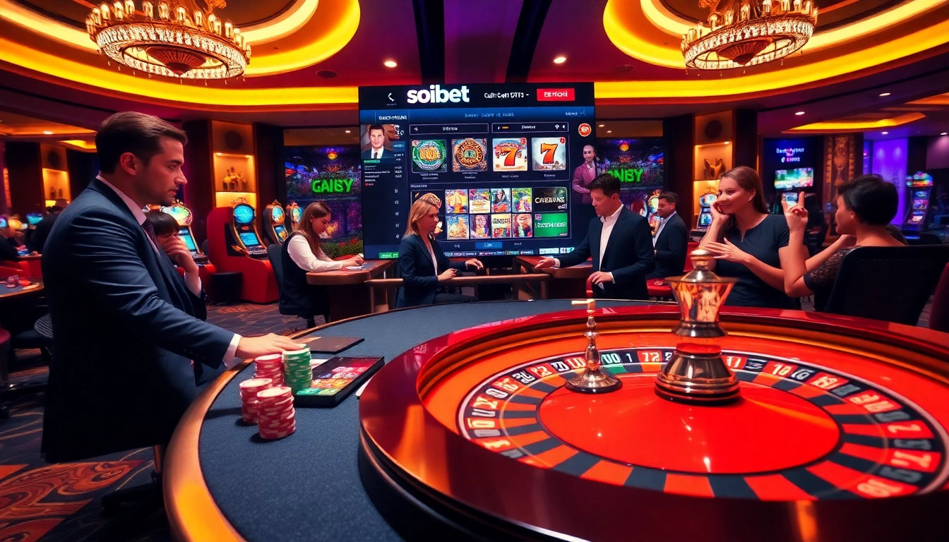 Exciting gambling action at soibet ไทย featuring roulette and poker games in a luxurious casino environment.