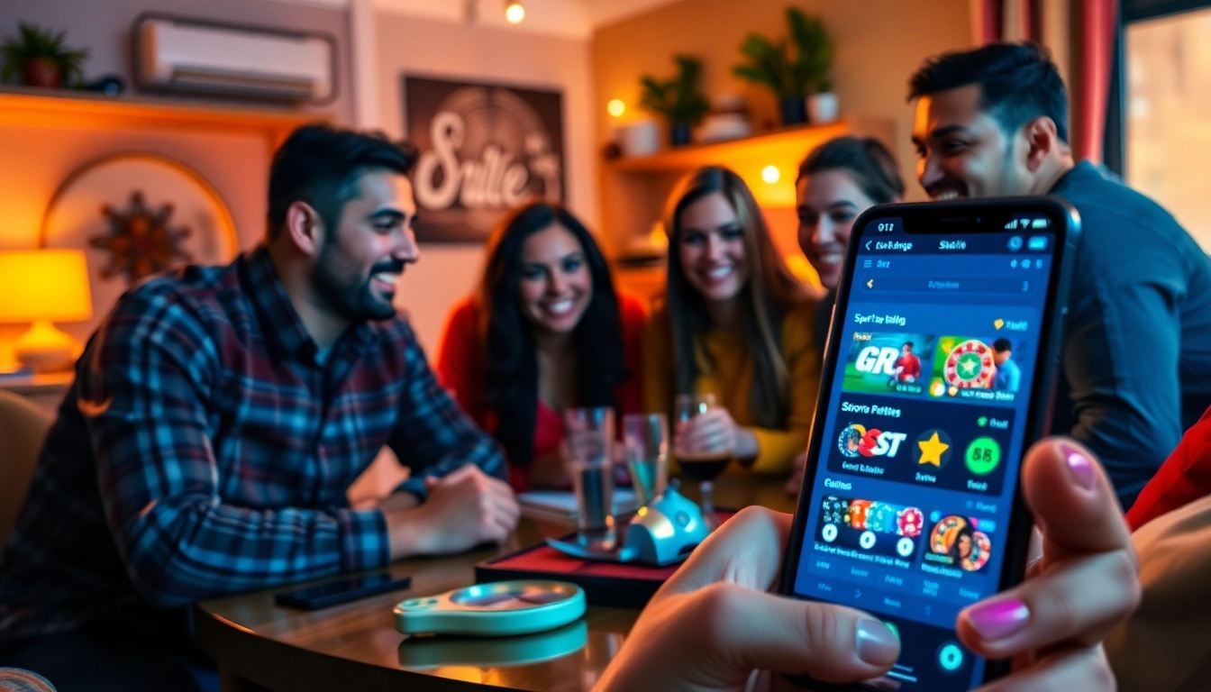 Engaging scene showcasing BK860S.com with friends enjoying online betting and casino games.