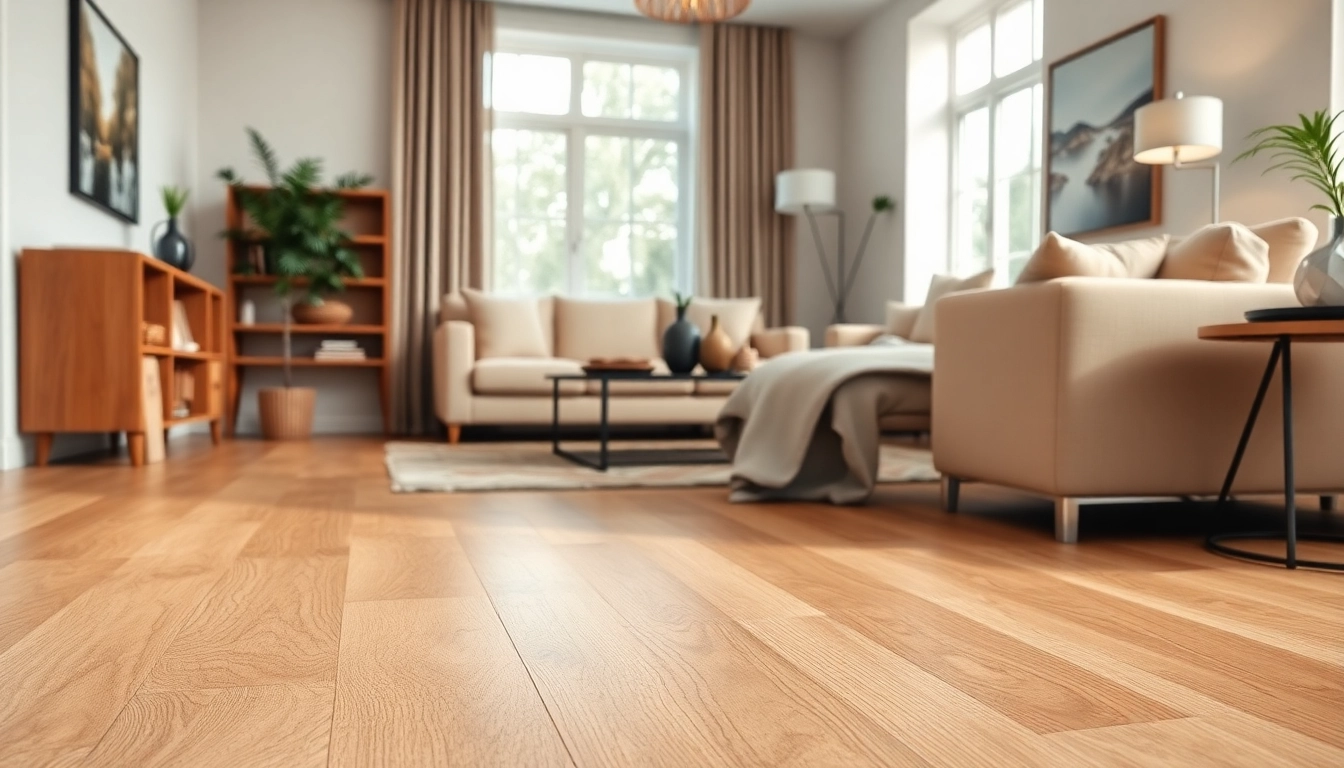 Shop for vinyl flooring near me with a stunning Blonde Oak installation in a modern living room.