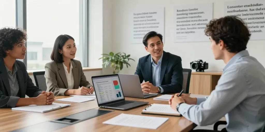 PedroVazPaulo Executive Coaching session with a diverse executive coach and client in a modern office, illustrating personalized leadership development.