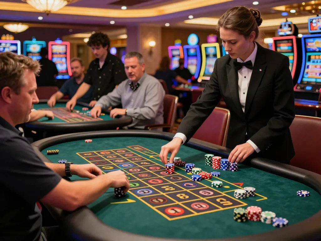 Experience dynamic gameplay at casino senza licenza adm with players at roulette tables celebrating wins.
