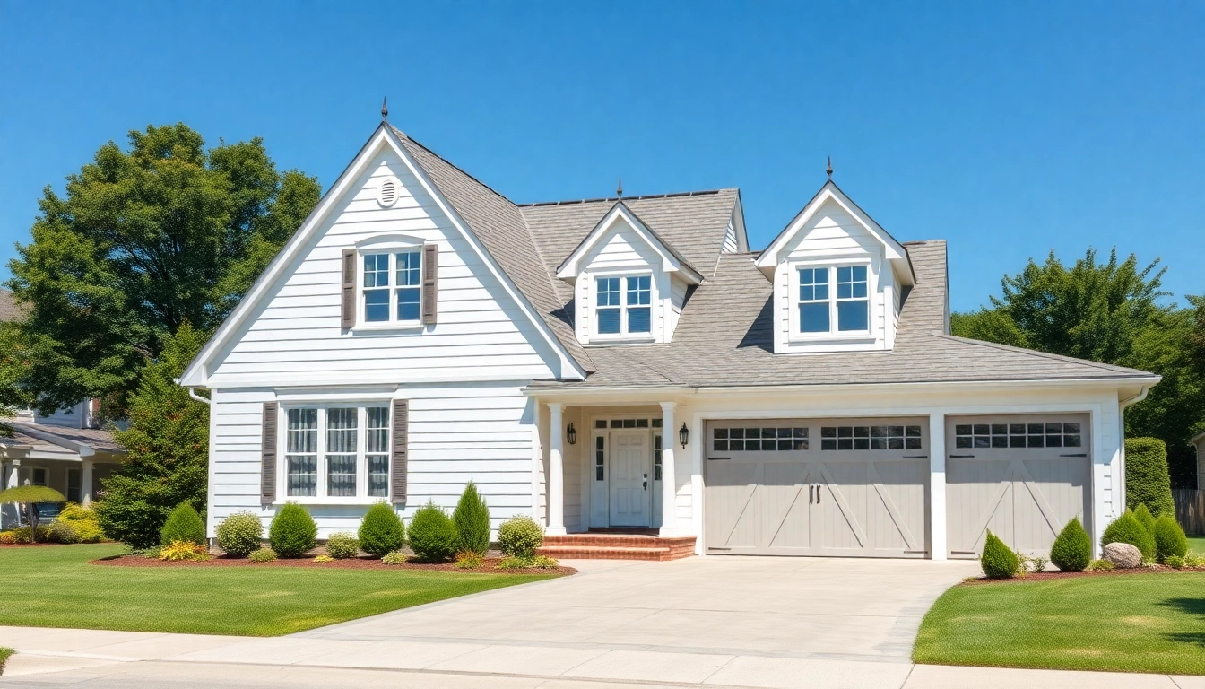 Showcase of a stunning cape cod home featuring an attached garage and elegant garden.