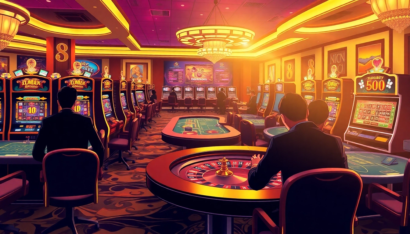 Players enjoying the s8 game in a luxurious online casino setting with vibrant tables and slots.