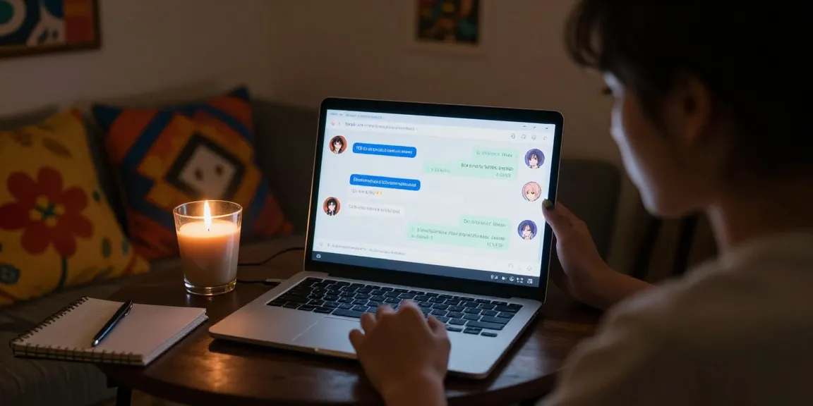 Engaging NSFW AI chat scene showcasing a user in a cozy atmosphere, emphasizing connection and exploration.