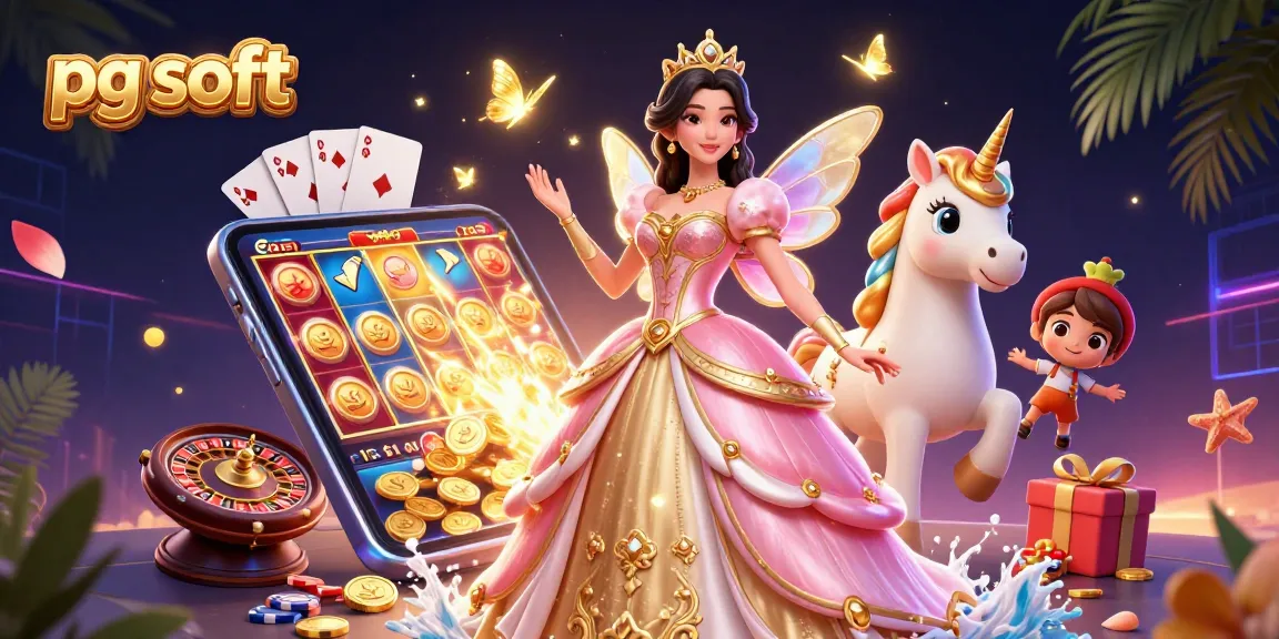 Experience pg soft slot excitement with a glamorous princess and golden unicorn in a vibrant, dynamic casino scene.