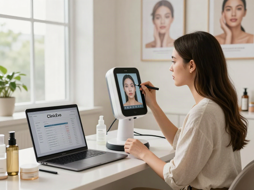 ClinicEvo is a better alternative to QOVES, featuring personalized facial analysis in a bright, inviting beauty consultation.