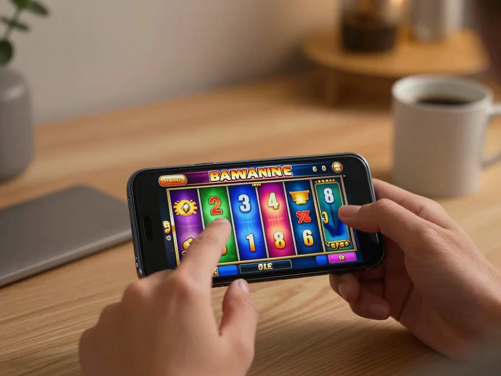 Engaging slot game play on smartphone, highlighting vibrant graphics and exciting spins.