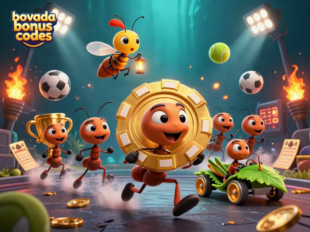 Uncover bovada bonus codes with ants carrying a giant chip in a dynamic casino scene.