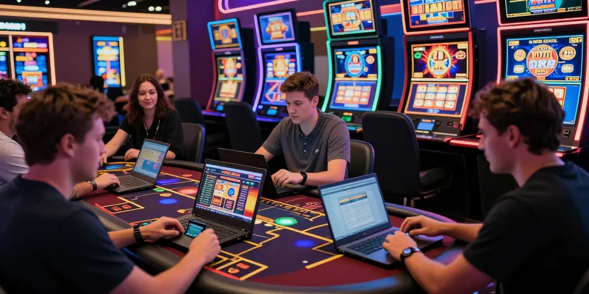 Players enjoying a lively atmosphere at credit card casinos online with diverse gaming options and vibrant visuals.