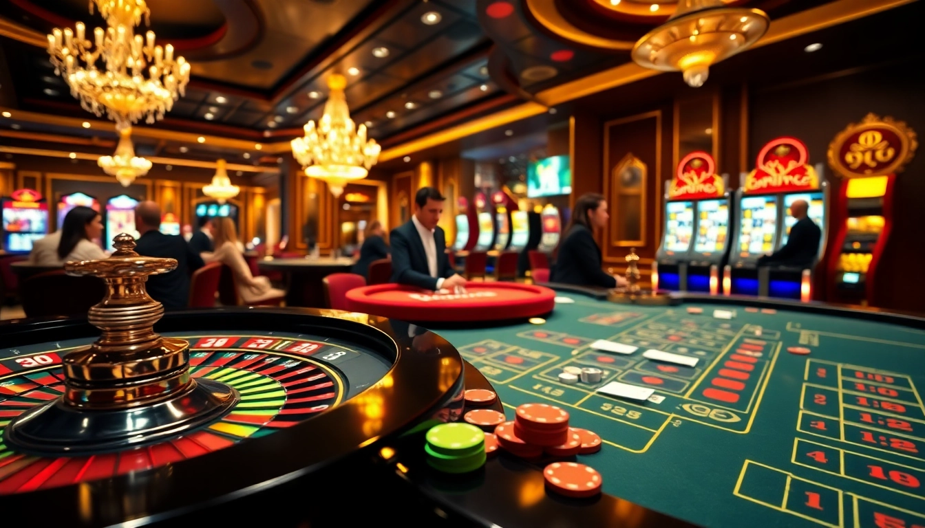 Joueurs engagés célébrant leurs gains au meilleurs casino en ligne avec des tables et des machines à sous vibrantes.