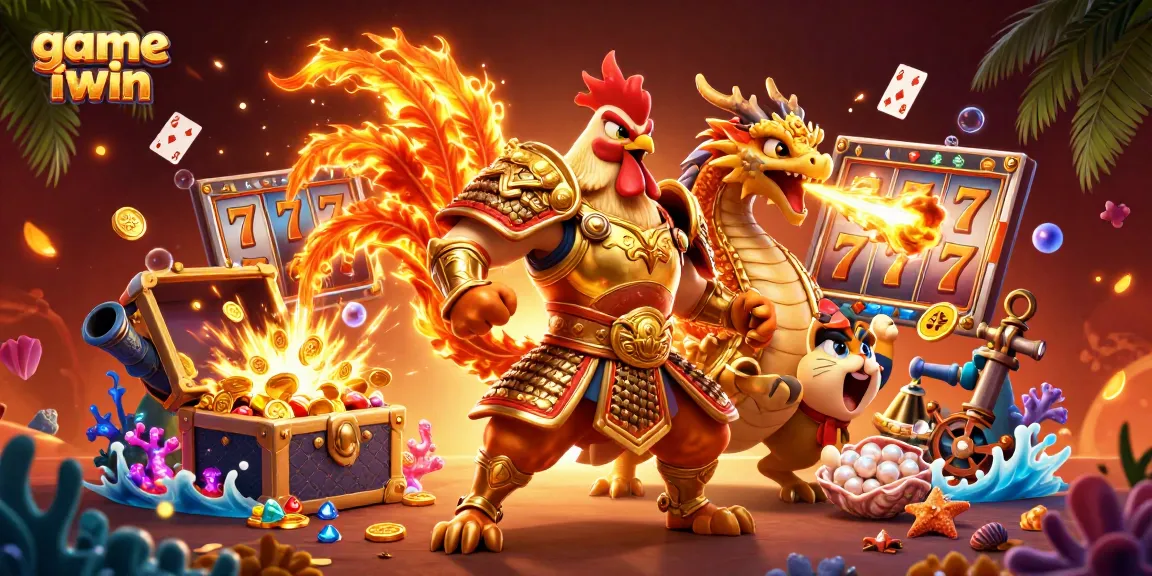 Engage with game iwin's thrilling slots and dynamic action in a vibrant casino illustration.