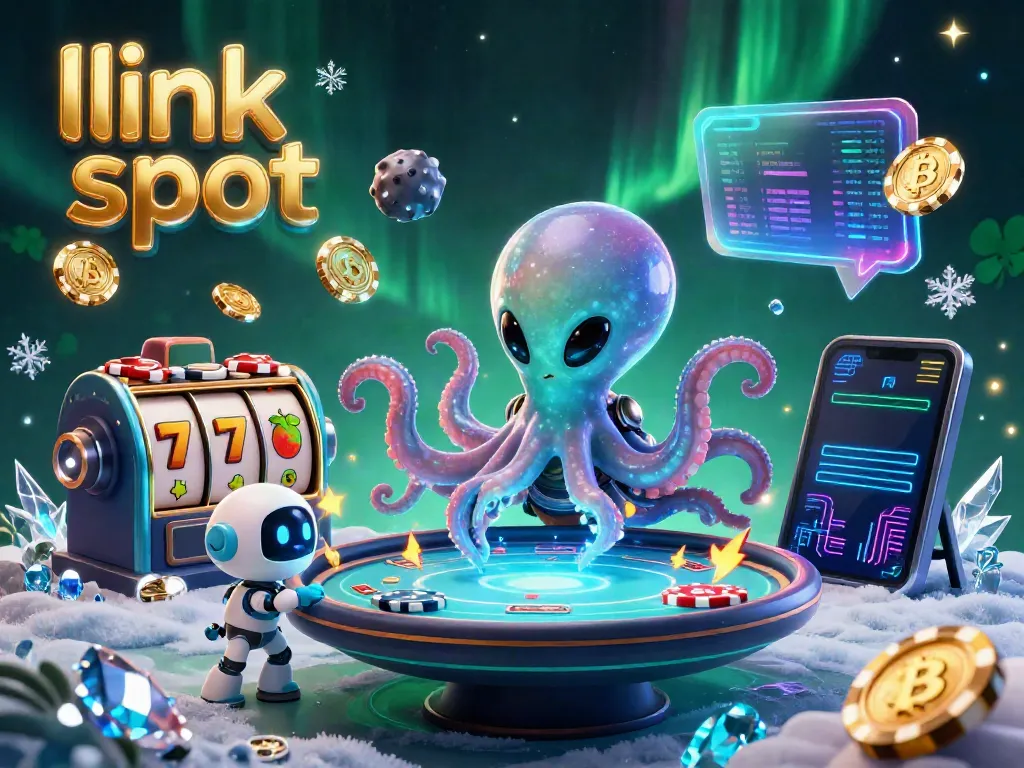 Permainan link slot dengan alien dan robot beraksi di meja poker holografis.